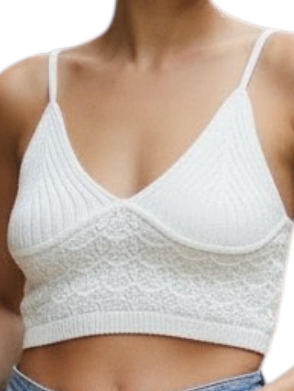 L* Space Lace Knit Bralette Crop Top - White